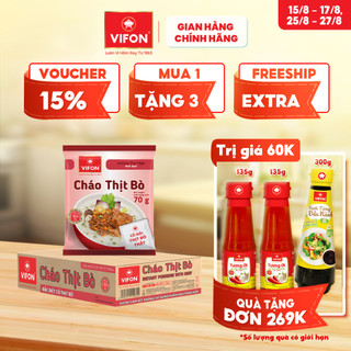 [VOUCHER đến 80K]-Thùng 50 gói Cháo Thịt Bò/ Thịt Bằm/ Sườn/ Trứng Muối/ Nấm Đông Cô VIFON có Gói Thịt Thật  70gr / Gói