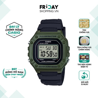 Đồng Hồ Casio Nam Điện Tử W-218H-3AVDF Mặt Vuông Dây Cao Su Chính Hãng