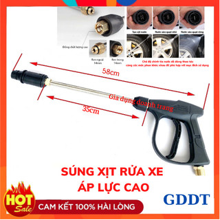 Súng xịt rửa xe áp lực cao ren ngoài 22mm Và 14mm kèm ông nối inox dài 35cm, phụ kiện máy rửa xe