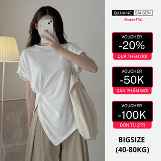 Áo thun nữ bigsize Banamo Sài Gòn áo thun trơn cổ tròn nhúm eo vạt nhọn 3110
