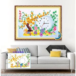 Tranh gắn đá đồng hồ cây mai KT:65x45cm,tranh đính đá chưa gắn.