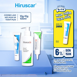 Combo Gel làm mờ sẹo mụn, thâm mụn Hiruscar Post Acne 10g, Gel chấm mụn 10g và Sữa rửa mặt 100g