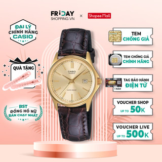 Đồng hồ casio nữ ltp-1183q-9adf mặt tròn màu vàng dây da chính hãng