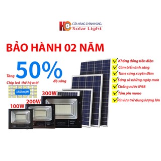 Đèn pha năng lượng mặt trời 100W, 200W, 300W & 500W, vỏ nhôm, tấm pin rời, có báo pin ngoài