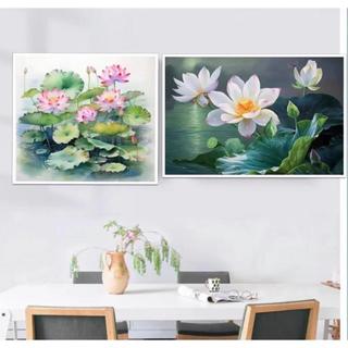 Tranh thêu kín Hoa Sen khoe sắc, tranh chưa thêu