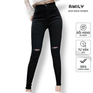 Quần Jean Nữ Rách Gối AMILY. Bò Có Thun Co Giãn, Ống Ôm Gọn 26, 27, 28, 29, 30, 31, 32 (38kg - 70kg)