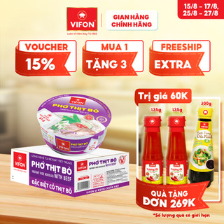[VOUCHER đến 80K]-Thùng 12 Tô Phở Thịt Bò Có Thịt Thật VIFON 120g/Tô