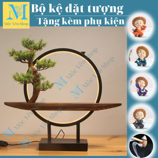 Đèn Led hào quang kết hợp kệ gỗ đặt tượng[ TẶNG KÈM PHỤ KIỆN], thác khói trầm hương đèn Led