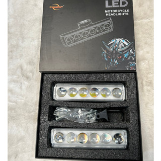 Đèn led bi trợ sáng ô tô, xe máy 6 bóng 1 hàng nhiều chế độ sáng.