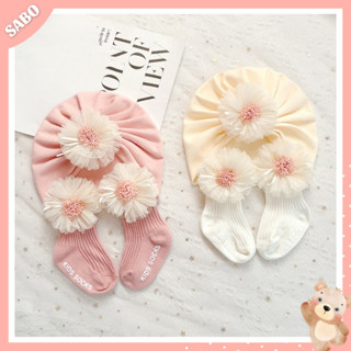 Set Mũ Turban Kèm Tất Vớ Cổ Cao Hình Hoa Tròn Xinh Xắn, Tiểu Thư Cho Bé Gái 0-12m