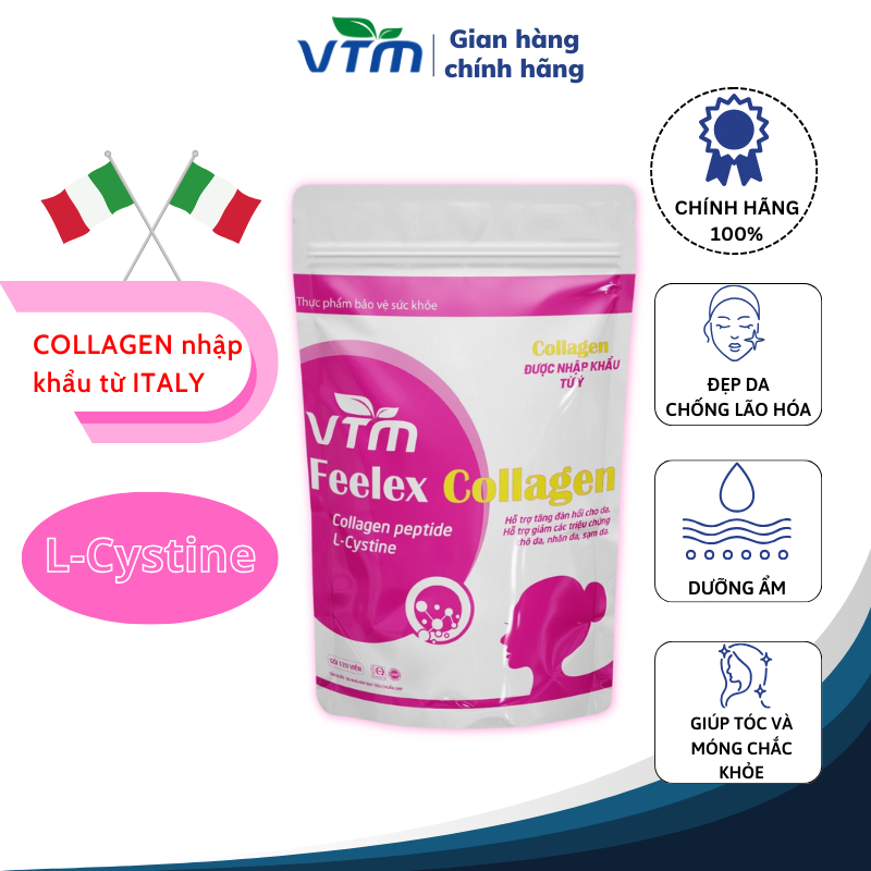 Viên uống VTM Feelex Collagen giúp làm đẹp da, chống lão hóa gói 120 viên (20 ngày)