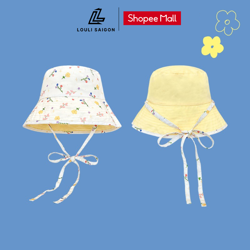 Mũ tai bèo nữ hoa nhí LOULI SAIGON đội 2 kiểu, chất vải kaki cotton MTB15