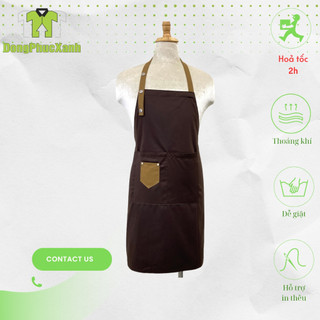 Tạp dề yếm pha chế Nam nữ dành cho phục vụ vải kaki cotton cao cấp nút bấm