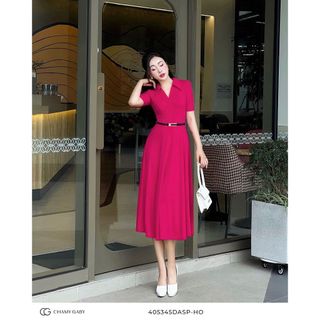 405345DASP-HO - ĐẦM THUN HỒNG CỘC TAY Chất Liệu Co Dãn Cao Cấp Thiết Kế Thanh Lịch Tôn Dáng
