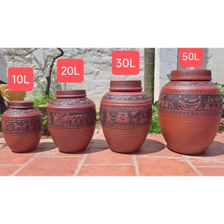 chum đựng R Bát Tràng hoạ tiết khắc trống đồng