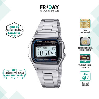 Đồng Hồ Casio Nam Điện Tử A158WA-1DF Mặt Vuông Dây Kim Loại Chính Hãng