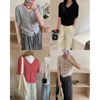 Petbychang - Áo len cardigan ngắn tay, áo len mongtoghi kiểu dáng basic dễ mặc hàng ngày