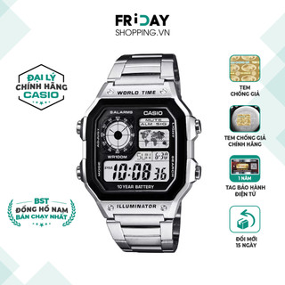 Đồng Hồ Casio Nam Điện Tử AE-1200WHD-1AVDF Mặt Vuông Dây Kim Loại Chính Hãng