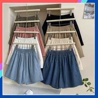 Quần short bò kaki nữ bigsize lưng chun co giãn ống rộng thoải mái SH21 Quần đùi jean kaki nữ mặc nhà cạp cao tôn dáng