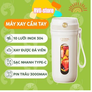 Máy Xay Sinh Tố Mini Cầm Tay Ceool Đa Năng 10 lưỡi dao inox Thép Không rĩ, Dung Tích 340ml ( Tặng Kèm ống Hút Silicon)