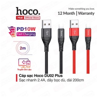 Cáp sạc nhanh Hoco DU02 Plus 2.4A USB to LN dùng cho ip6/7/8/X dây bện dù chống đứt, dài 2m