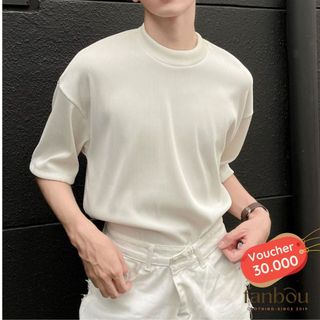 Áo Thun Gân Tâm Len Nam Tay Ngắn Cổ Ôm