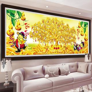 Tranh thêu kín Cây kim tiền tài lộc phát tài MN0124 (130x65cm) - tranh chưa thêu