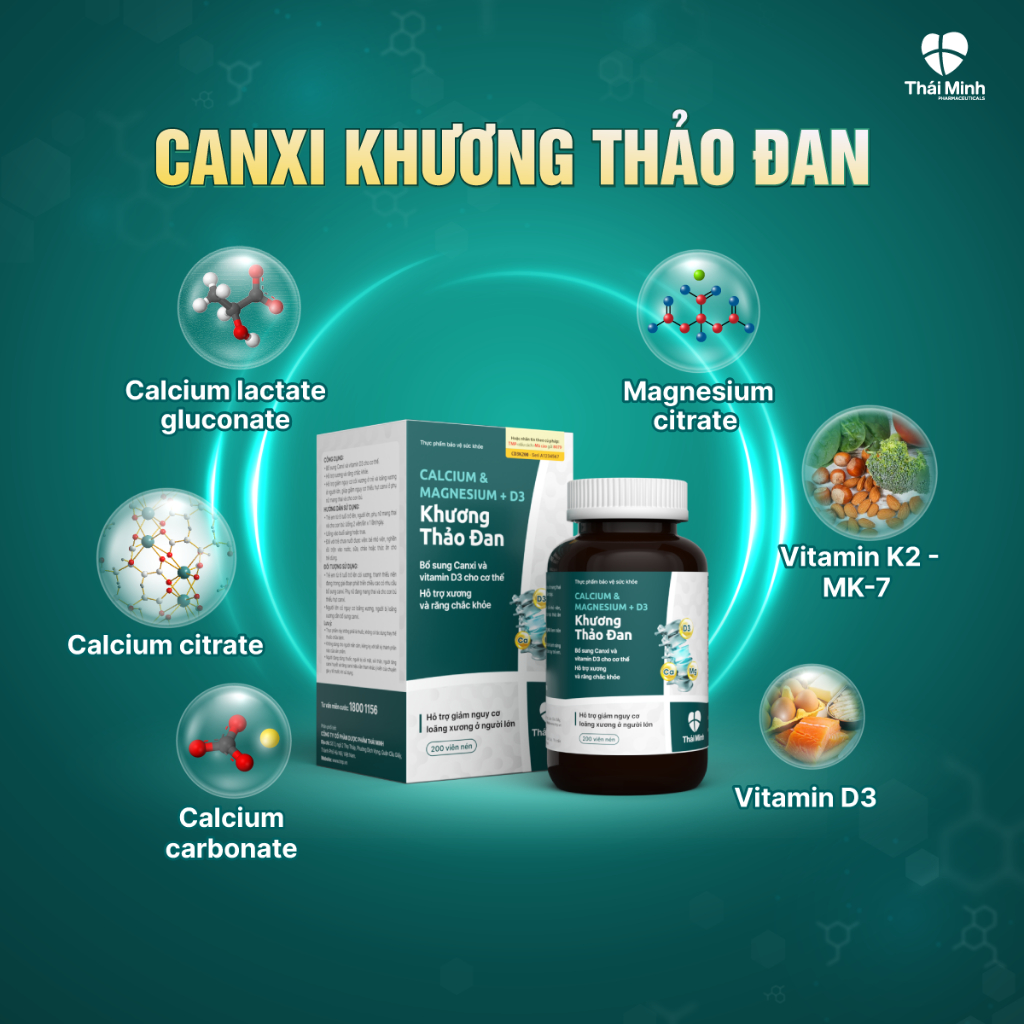 Viên Uống Canxi Khương Thảo Đan - Bổ Sung Canxi Hỗ Trợ Xương và phòng ngừa Loãng Xương  - Lọ 60 viên - 200 viên