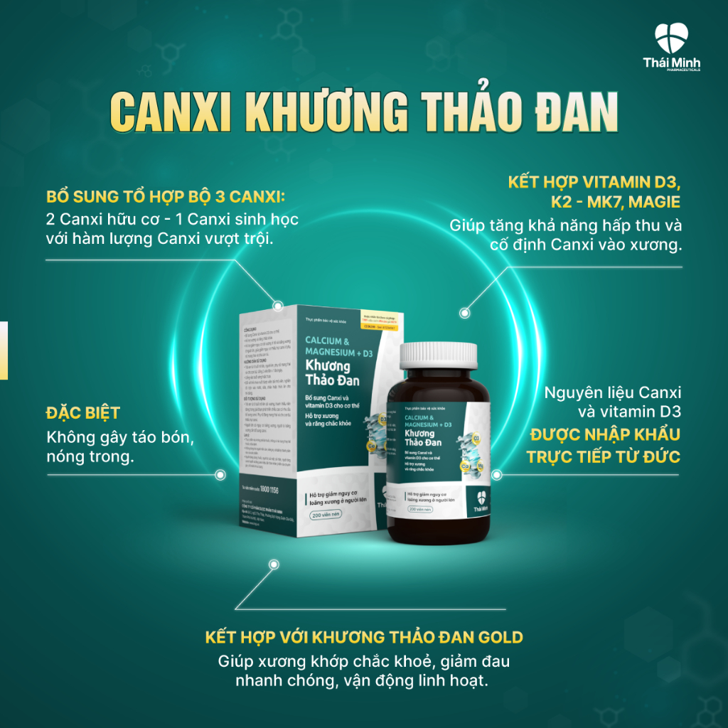 Viên Uống Canxi Khương Thảo Đan - Bổ Sung Canxi Hỗ Trợ Xương và phòng ngừa Loãng Xương  - Lọ 60 viên - 200 viên