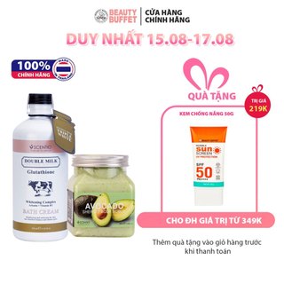 Combo sữa tắm trắng da Double Milk 350ml và Tẩy tế bào chết body làm sáng mịn da Scentio Avocado 350ml