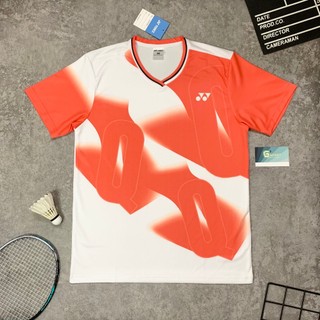 Áo cầu lông yonex mới trắng cam mùa giải 2024, áo cầu lông size nam nữ m, l, xl, xxl