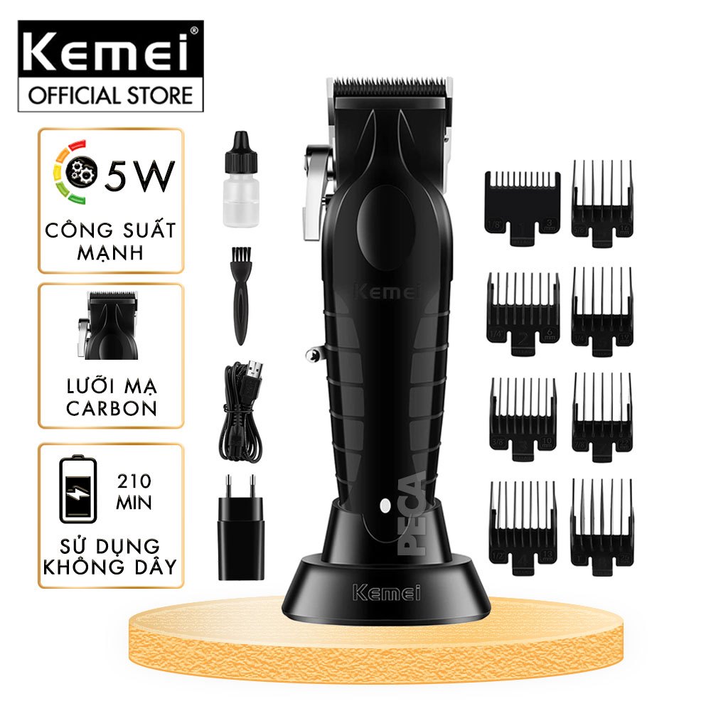 Tông đơ cắt tóc chuyên nghiệp Kemei KM-2296 lưỡi cắt mạ carbon công suất mạnh mẽ 5W pin khỏe lithium - Chính hãng