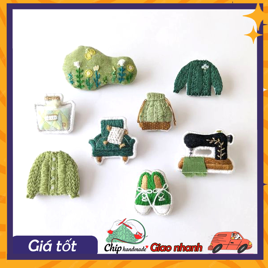 Diy bộ nguyên liệu thêu tay ghim cài áo trang sức độc đáo- pin cài áo-embroidery- đầy đủ dụng cụ- Ch