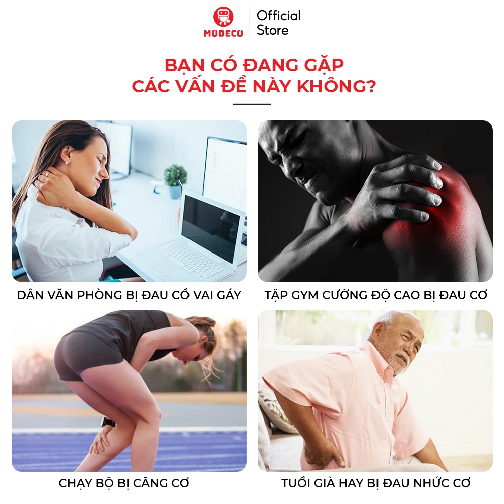 Máy Massage Cầm Tay Mini Cao Cấp Modeco - Công Nghệ AI Cảm Biến Lực Nhấn Giúp Giảm Đau Mỏi, Giãn Cơ Sau Tập Luyện