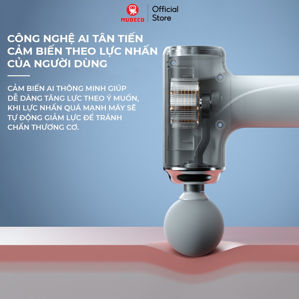 Máy Massage Cầm Tay Mini Cao Cấp Modeco - Công Nghệ AI Cảm Biến Lực Nhấn Giúp Giảm Đau Mỏi, Giãn Cơ Sau Tập Luyện