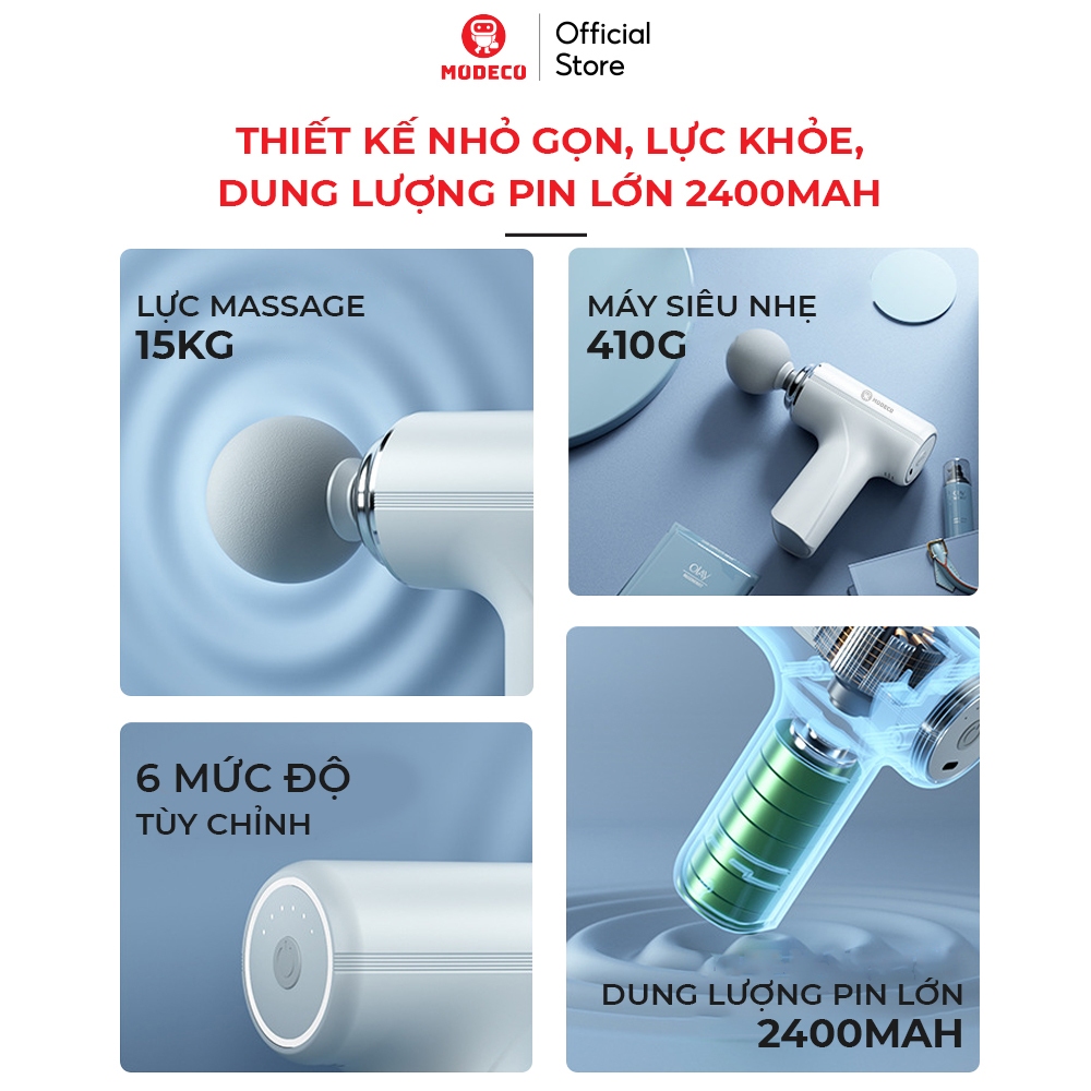 Máy Massage Cầm Tay Mini Cao Cấp Modeco - Công Nghệ AI Cảm Biến Lực Nhấn Giúp Giảm Đau Mỏi, Giãn Cơ Sau Tập Luyện