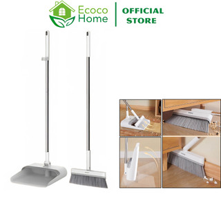 Chổi Quét Nhà ECOCO Kèm Hót Rác Gấp Gọn Cán Dài Thông Minh, Bộ Chổi Xoay 360 Độ Cao Cấp Thế Hệ Mới E2396