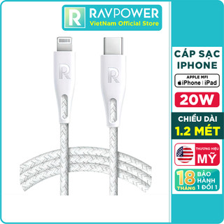 Dây Cáp Sạc Type C To Lightning 20W Chuẩn MFI C94, Dài 1.2m Sạc Nhanh iPhone, iPad RAVPower - Hàng Chính Hãng
