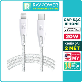 Dây Cáp Sạc Type C To Lightning 20W Chuẩn MFI C94, Dài 2 Mét, Sạc Nhanh iPhone, iPad RAVPower - Hàng Chính Hãng