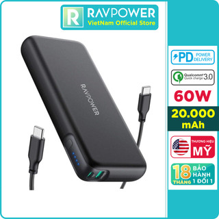 Pin Sạc Dự Phòng RAVPower RP-PB201 20000mAh In/Out USB Type C, PD 60W Sạc Macbook - Hàng Chính Hãng