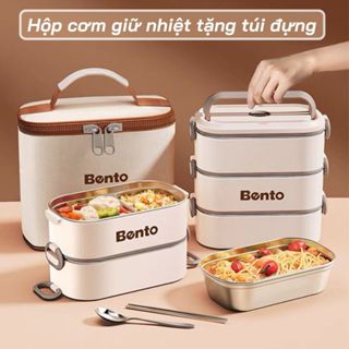 Hộp cơm giữ nhiệt Bento Hộp đựng cơm giữ nhiệt văn phòng inox 304 vỏ ngoài chịu nhiệt kèm túi đựng