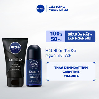 Bộ đôi sữa rửa mặt và lăn ngăn mùi nivea men deep than hoạt tính 50ml - 84415+80031