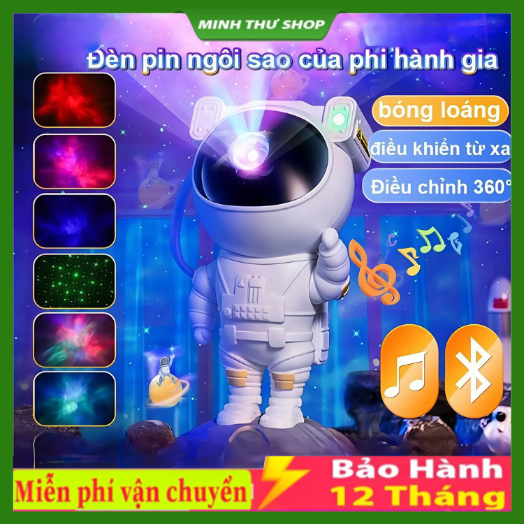 Đèn Phi Hành Gia Kiêm Loa Bluetooth Galaxy Chiếu Sao Thiên Hà Trang Trí Phòng Làm Việc, Phòng Ngủ Có