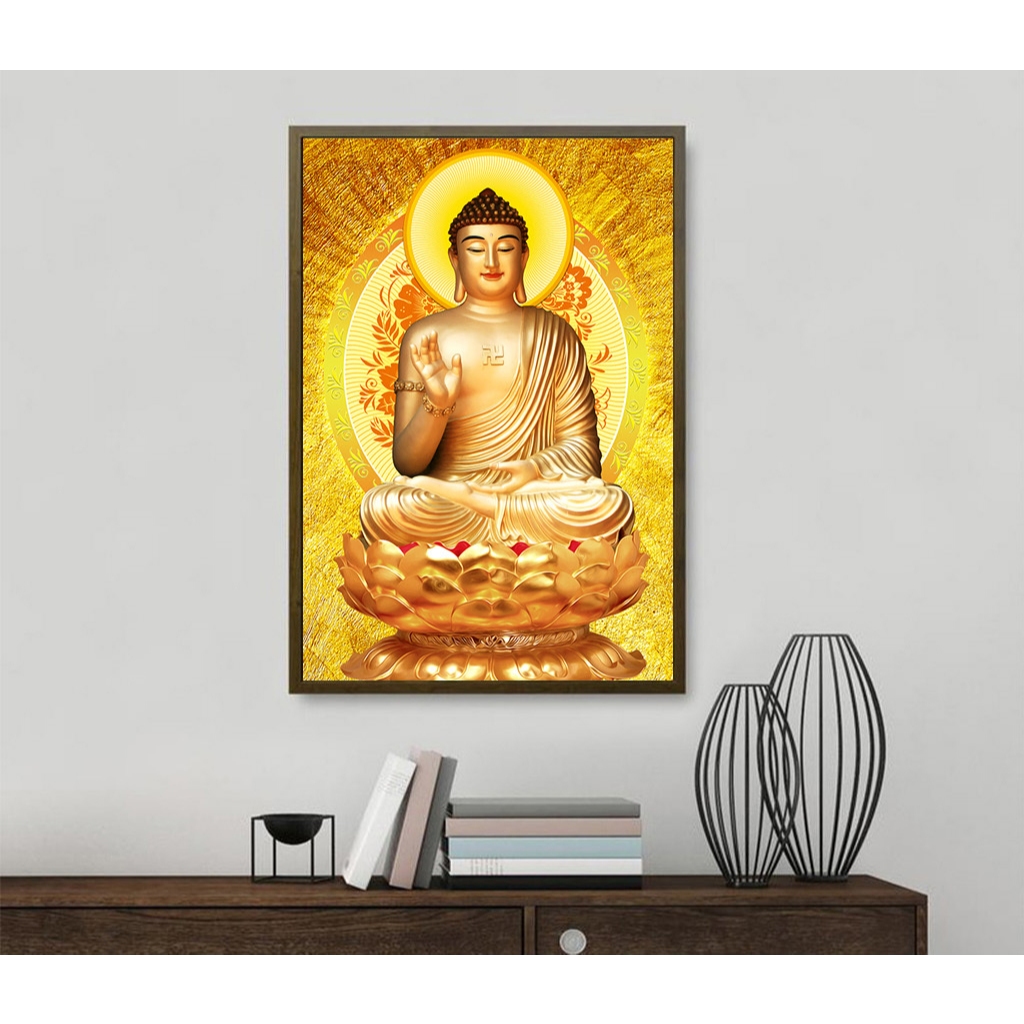 Tranh gắn đá phật tổ KT:50x70cm,tranh đính đá chưa đính.