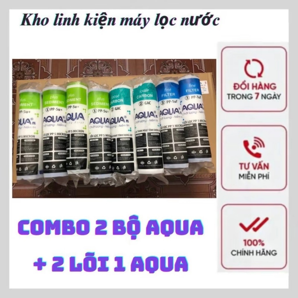 Combo 8 Lõi Lọc Nước AQUA Chính Hãng Tặng Kèm Tay Vặn Cốc Lọc Thay Thế Mọi Máy Lọc Nước RO Gia Đình