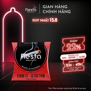 Bao cao su ôm sát, siêu mỏng fiesta form fit ultra thin size 51mm – hộp 3 bao