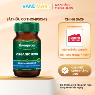 [ CHÍNH HÃNG ] Viên uống bổ sung Sắt hữu cơ Organic Iron Thompson's của Úc giúp bổ máu, không gây táo lọ 30 viên