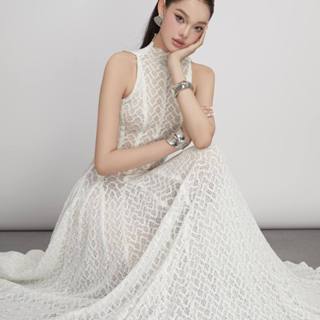 [E.S.T] Đầm Nữ Body Dáng Dài Xoè Cổ Cao Ren Xuyên Thấu Dự Tiệc Sang Trọng | D24-041