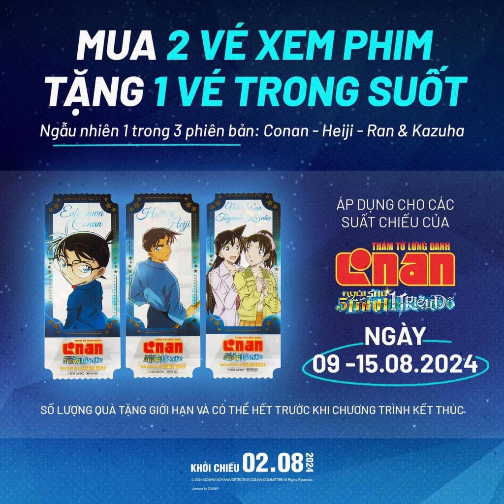 Pack thẻ Ticket Conan Movie 27: Ngôi Sao Năm Cánh 1 Triệu Đô - Quà tặng phim Thám tử Conan 2024