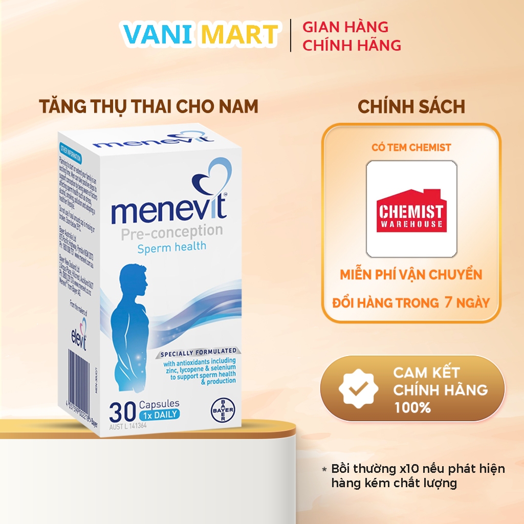 [ CHÍNH HÃNG ] Viên uống Menevit của Úc giúp tăng chất lượng tinh trùng, phục hồi sức khoẻ nam giới